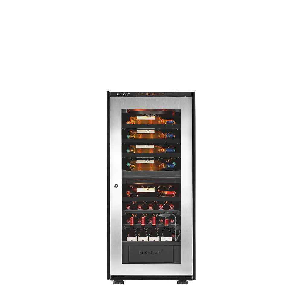 Винный шкаф EuroCave D-INSP-M Стеклянная дверь в раме Inox , Кол-во ½ поддона, шт.: 1, Кол-во выдвижных ящиков, шт.: 1, Ящики черный глянец, Двухтемпературный